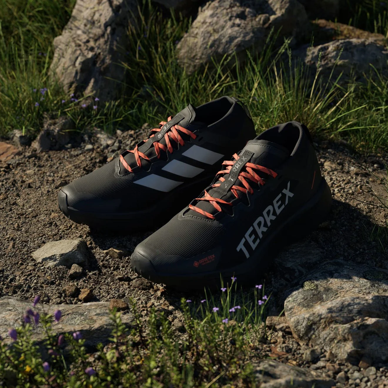 Adidas Terrex Agravic GTX Trail Running Shoe Core Black / Grey / Semi Impact Orange - Image 3