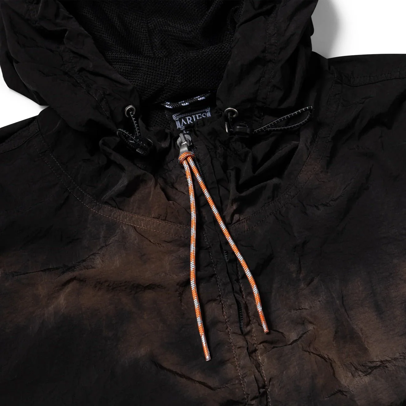Aries Rag Dye Hooded Windcheater Jacket Brown - Image 3