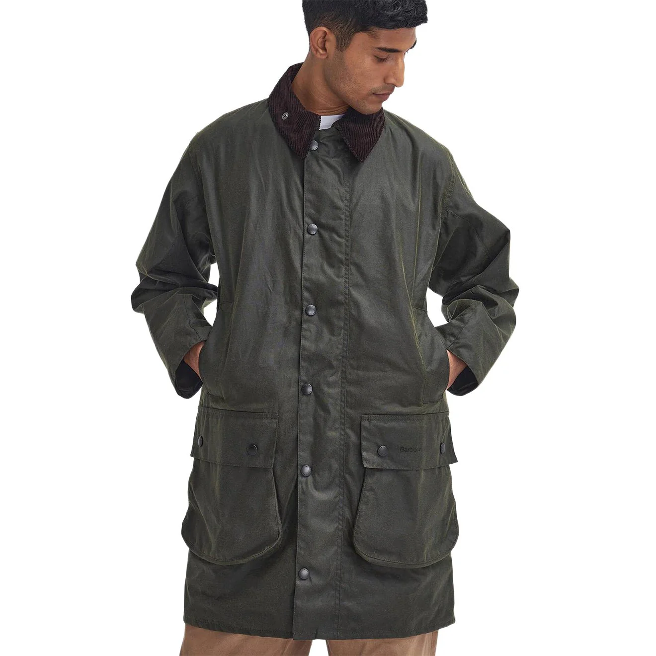 Barbour Border Waxed Jacket Archive Olive - Image 2