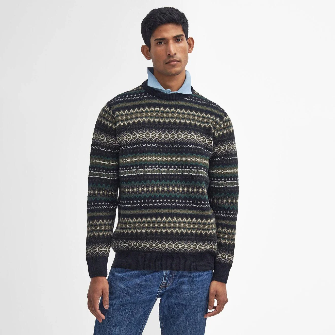 Barbour Case Fair Isle Crew Neck Sweater Black Marl - Image 2