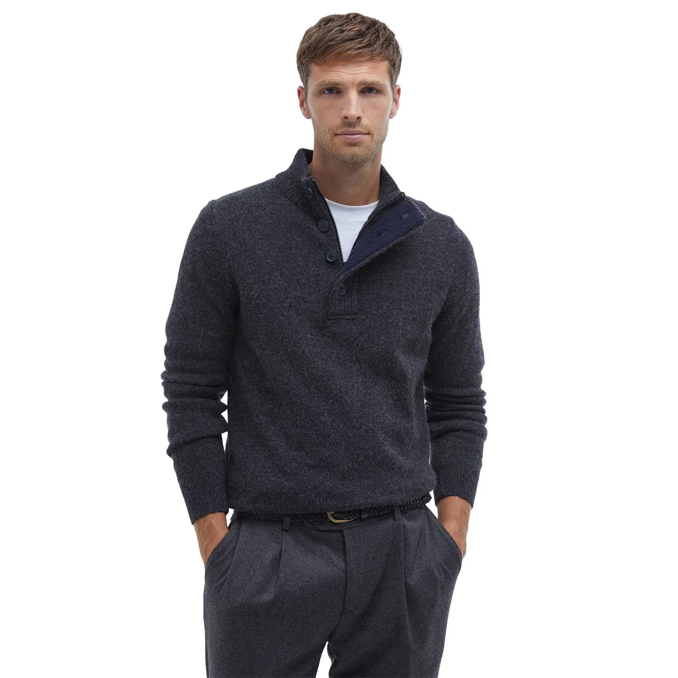 Barbour Essential Elbow Patch Jumper Charcoal - Image 2