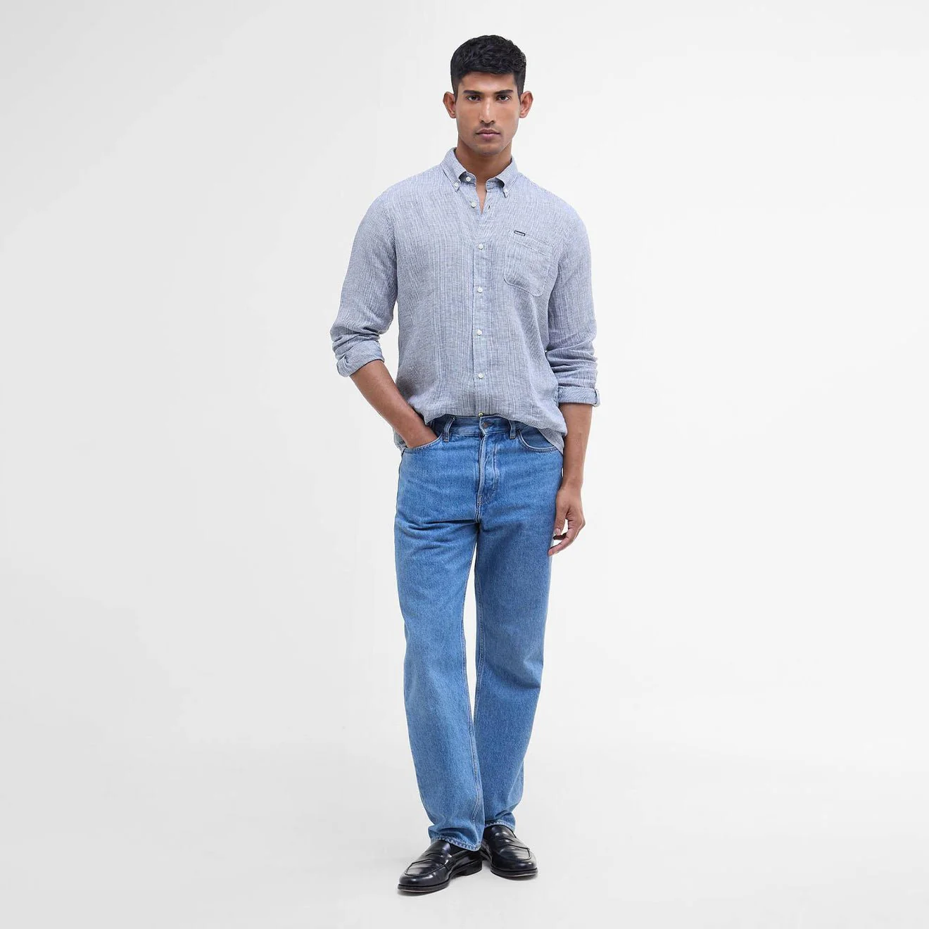 Barbour Linton Tailored L/S Shirt Navy - Image 4