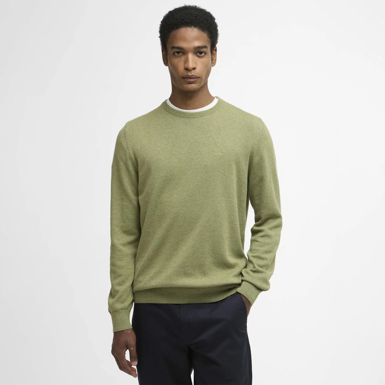 Barbour Pima Cotton Crew Neck Jumper Laurel Green - Image 2
