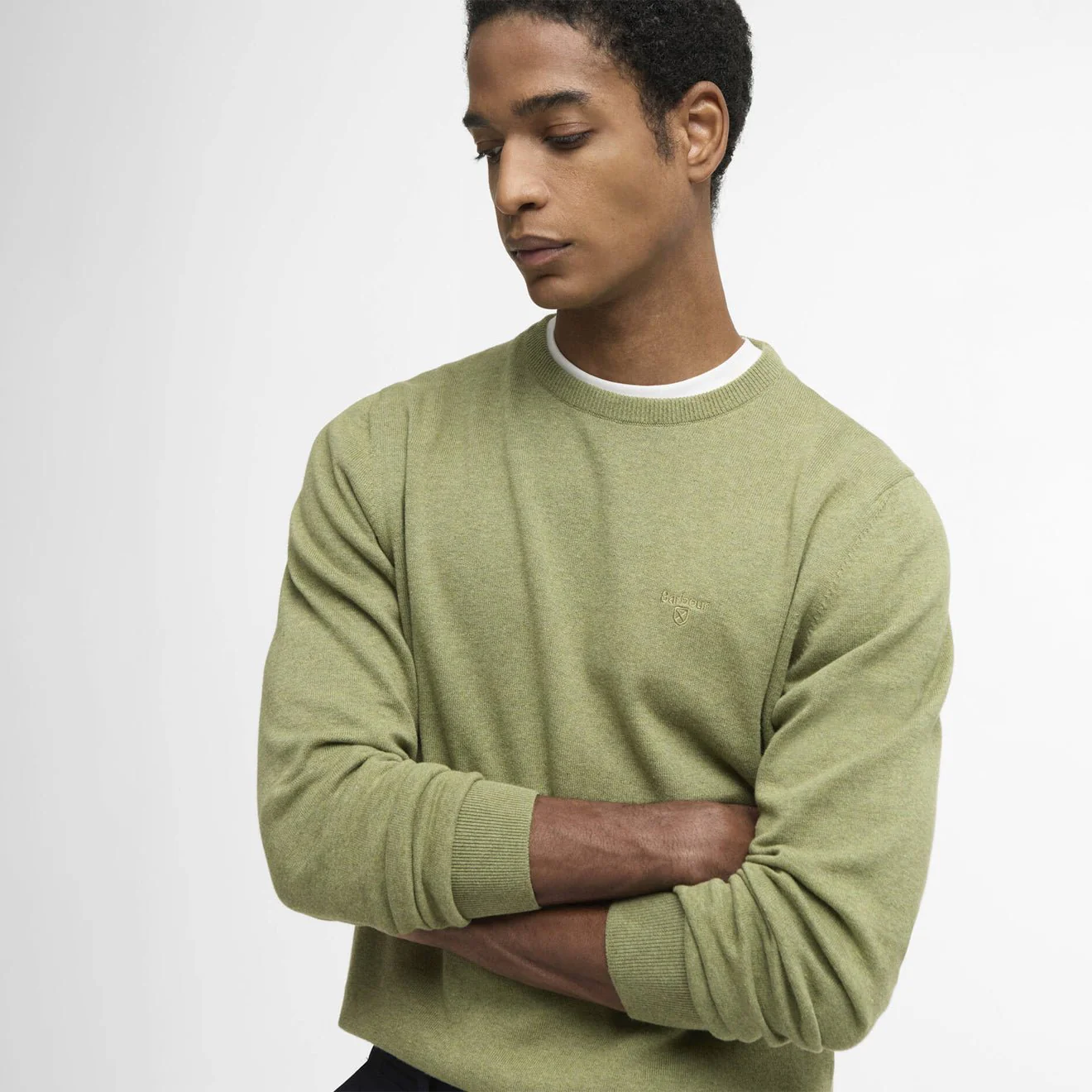 Barbour Pima Cotton Crew Neck Jumper Laurel Green - Image 4