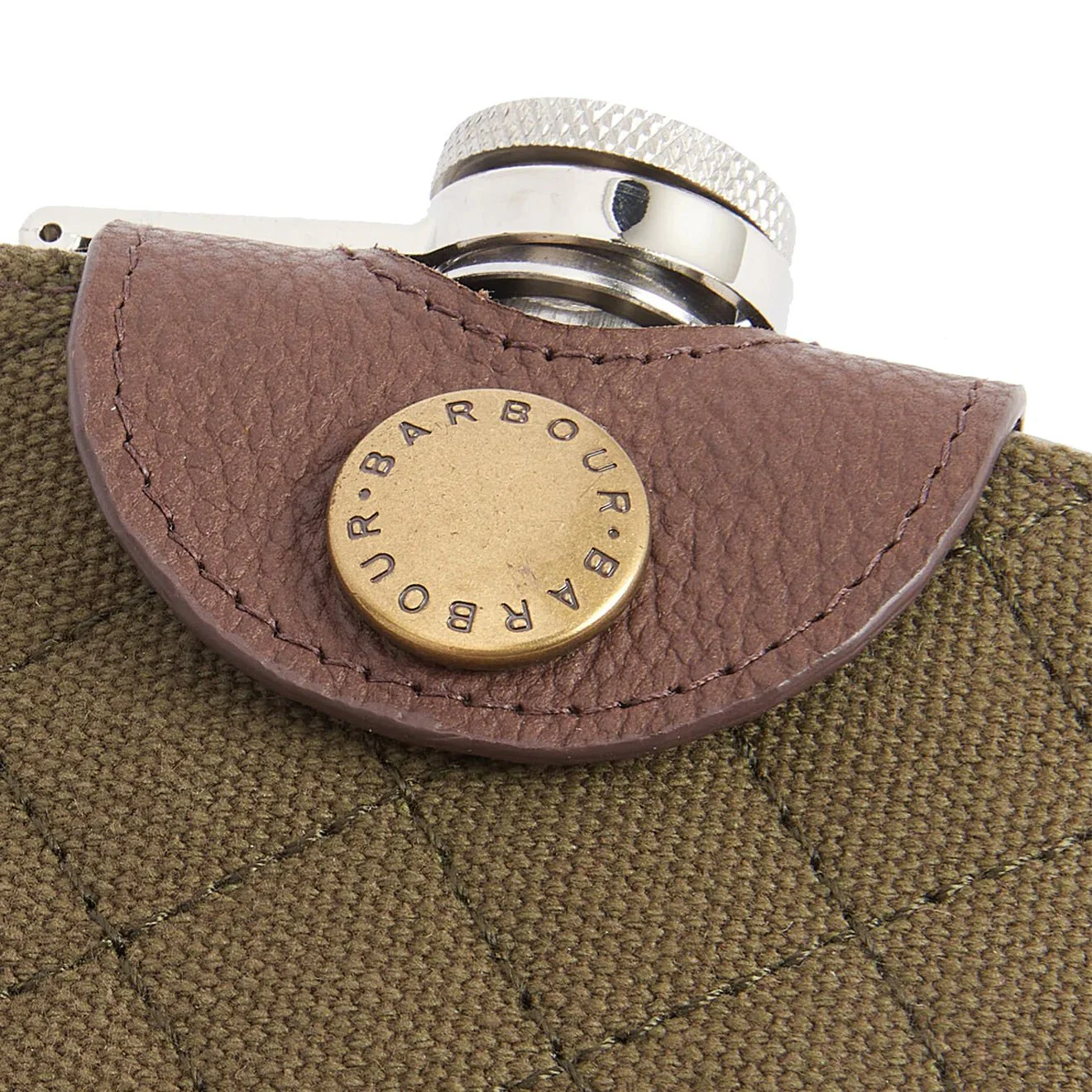 Barbour Quilted Padbury Hip Flask Dark Brown/Olive - Image 4