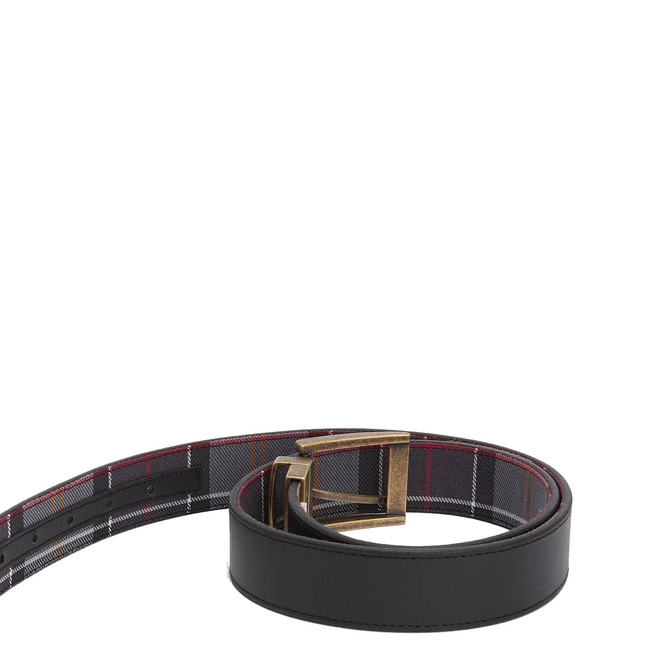 Barbour Reversible Tartan Leather Belt Black/Modern Tartan - Image 2