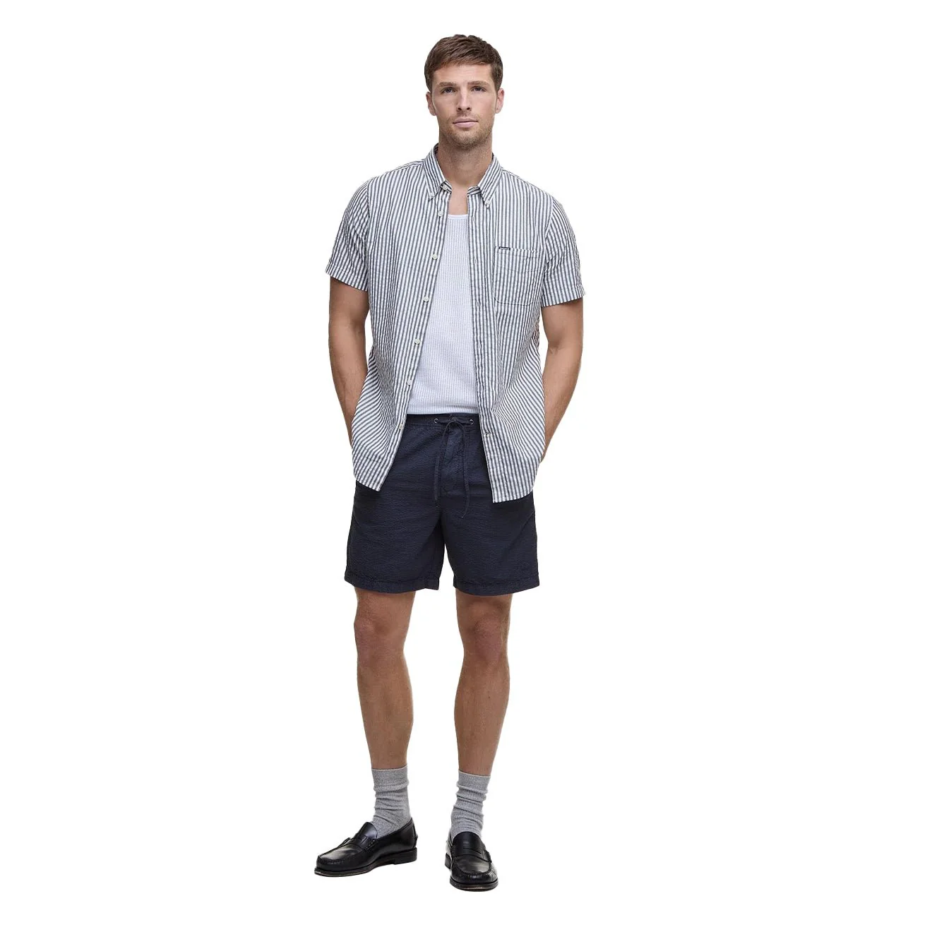 Barbour Seersucker Relaxed Short Navy - Image 2