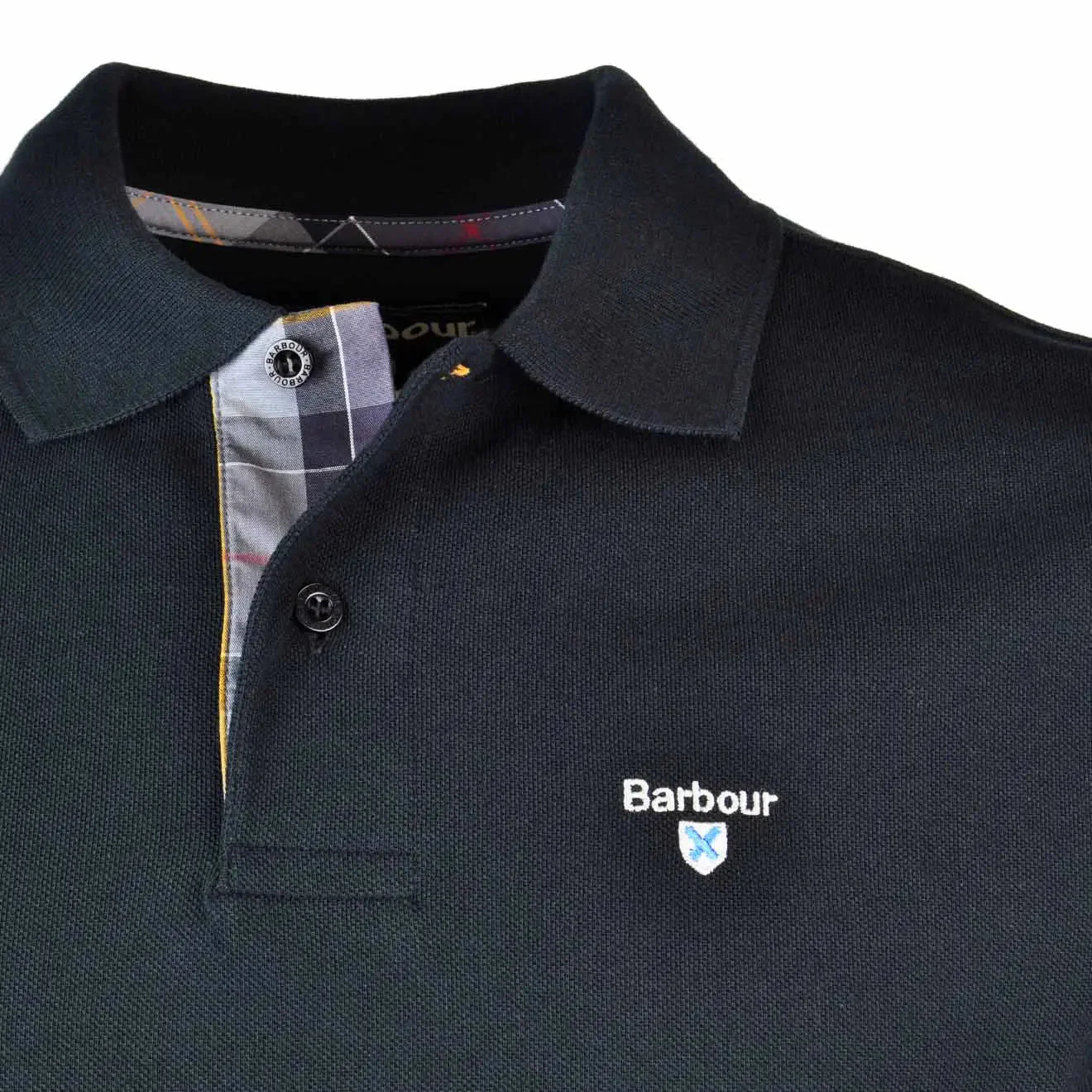 Barbour Tartan Cotton Pique Polo Shirt Black - Image 2