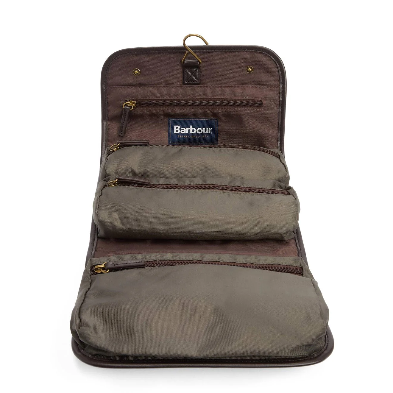 Barbour Waxed Hanging Washbag Olive/Beacon - Image 4