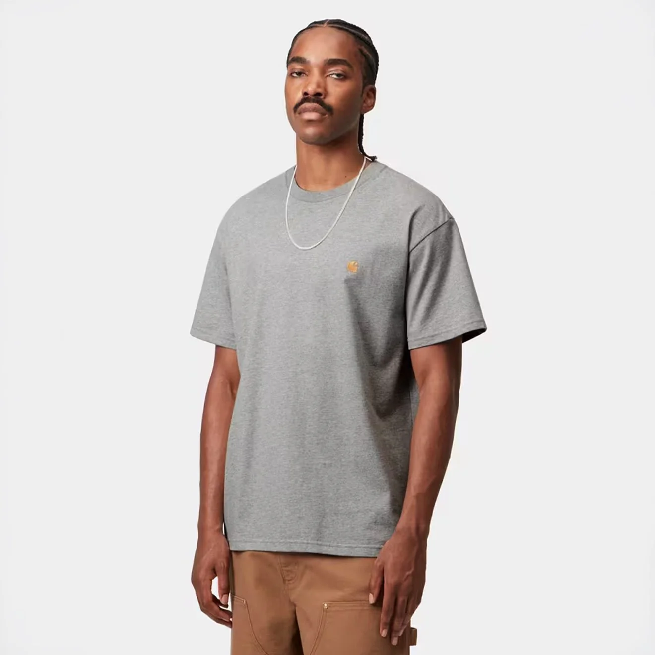 Carhartt WIP S/S Chase T-Shirt Grey Heather / Gold - Image 3