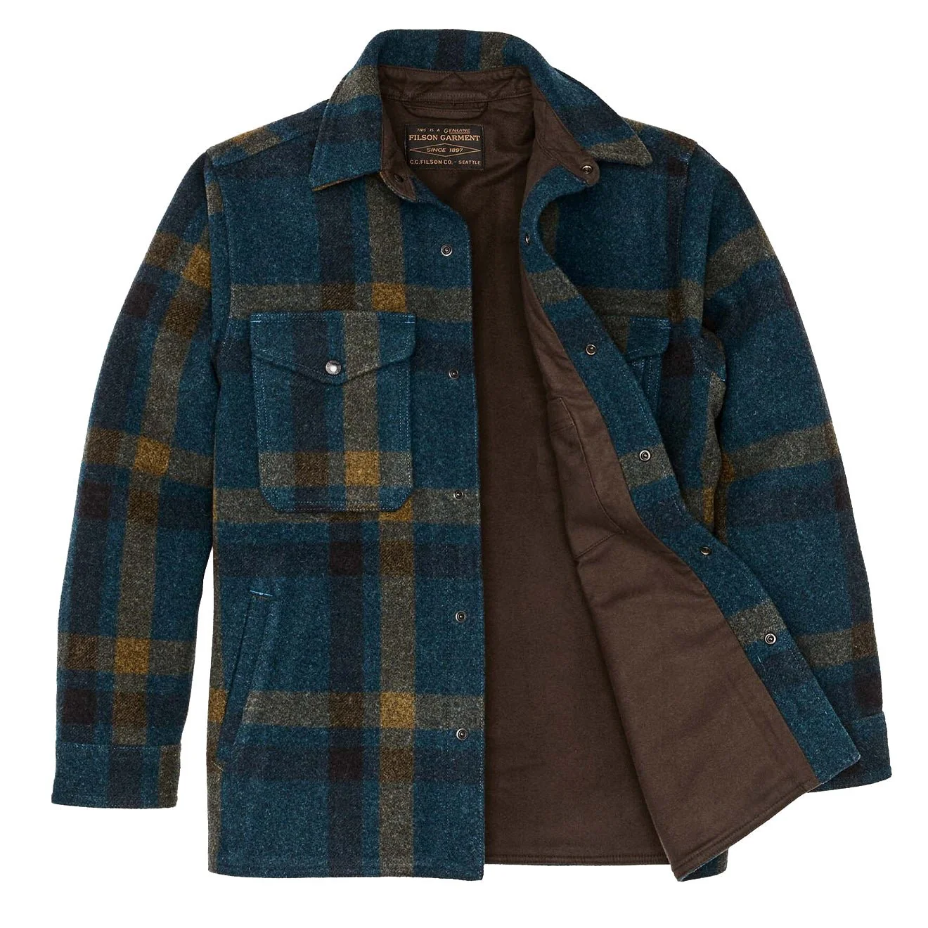 Filson Lined Mackinaw Jac-Shirt Teal / Ochre Plaid - Image 2