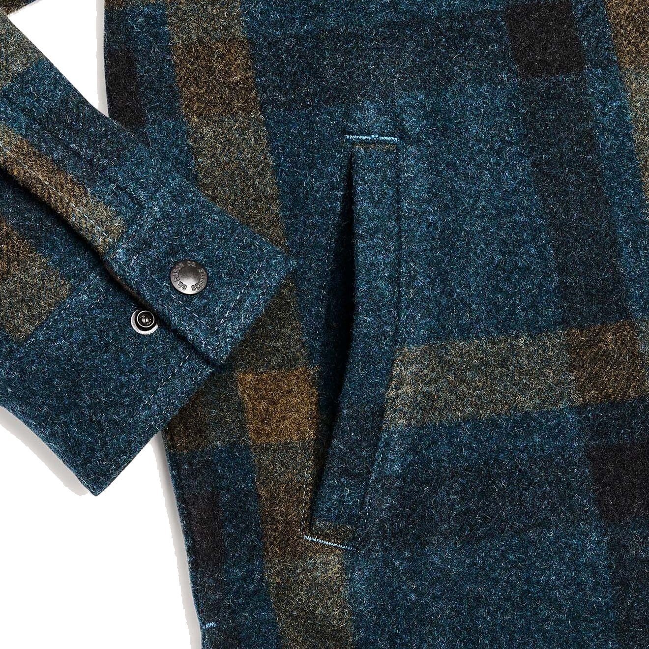 Filson Lined Mackinaw Jac-Shirt Teal / Ochre Plaid - Image 5