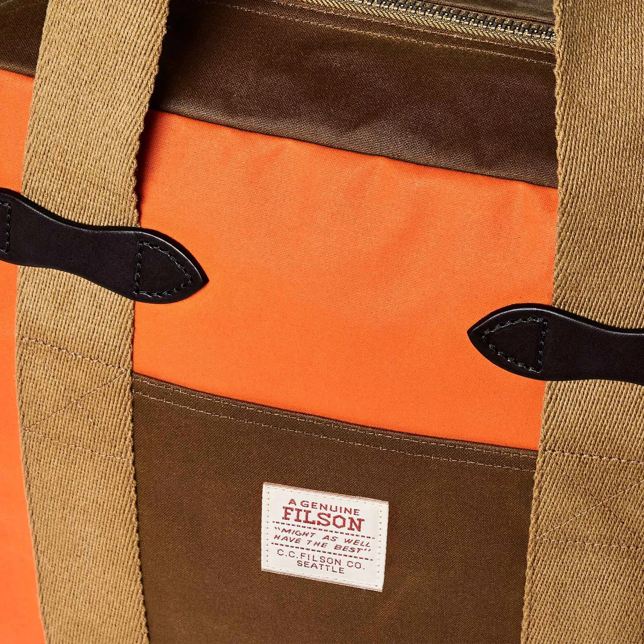 Filson Tin Cloth Tote Bag With Zipper Dark Tan / Flame - Image 5