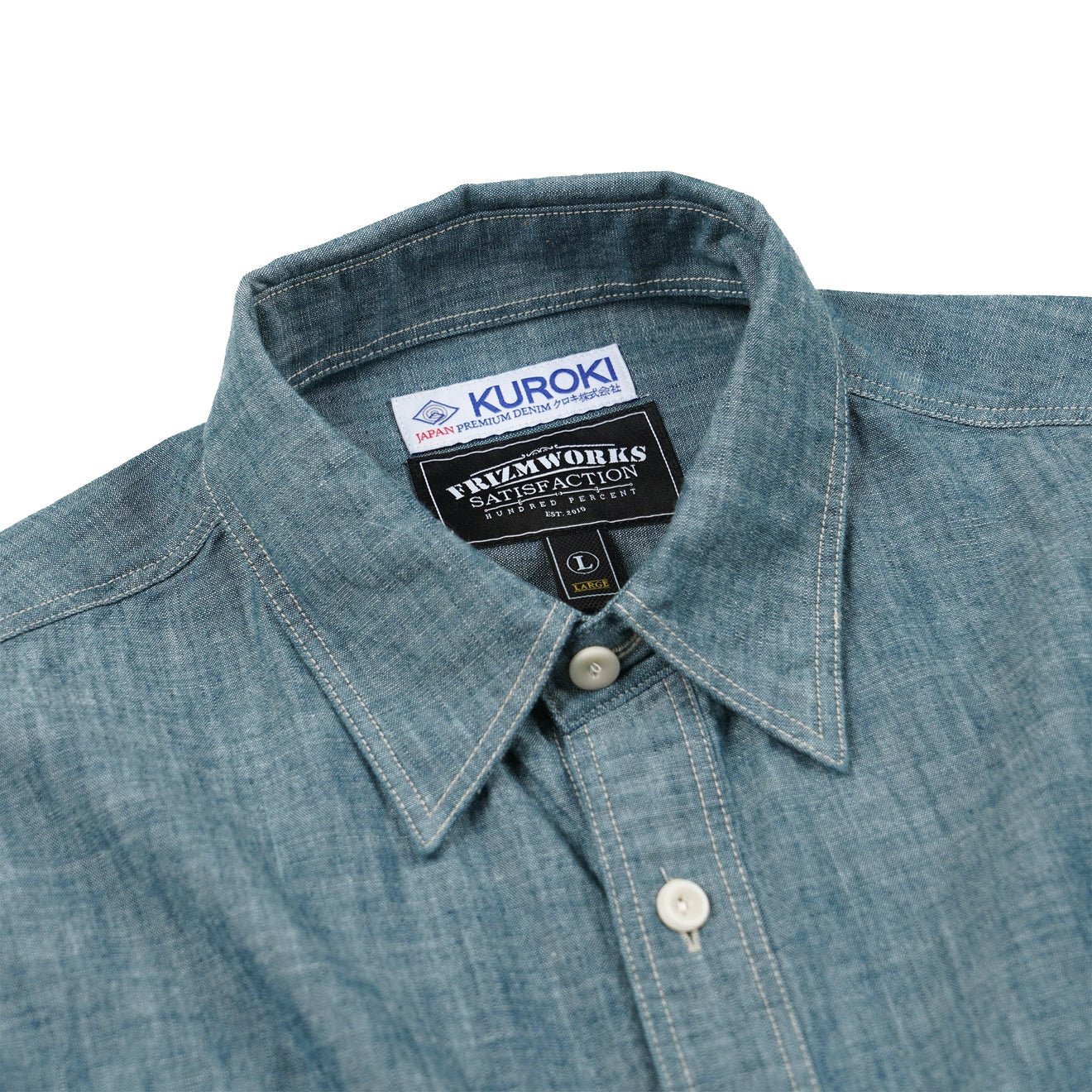 Frizmworks Kuroki Chambray Work Shirt Washed Blue - Image 3