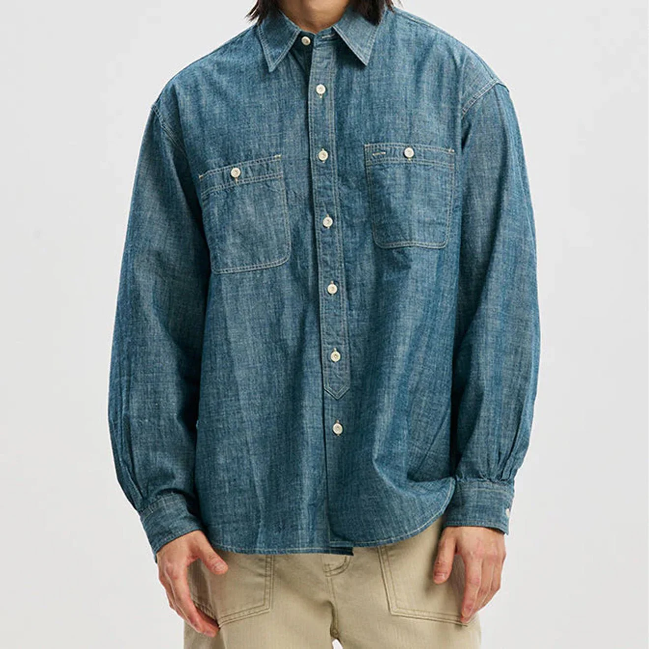 Frizmworks Kuroki Chambray Work Shirt Washed Blue - Image 8