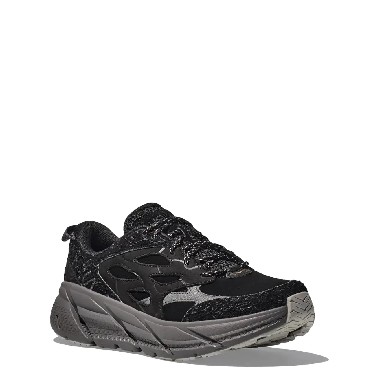 Hoka Elite Terrain System Clifton L Suede Trainer Black / Satellite Grey - Image 2