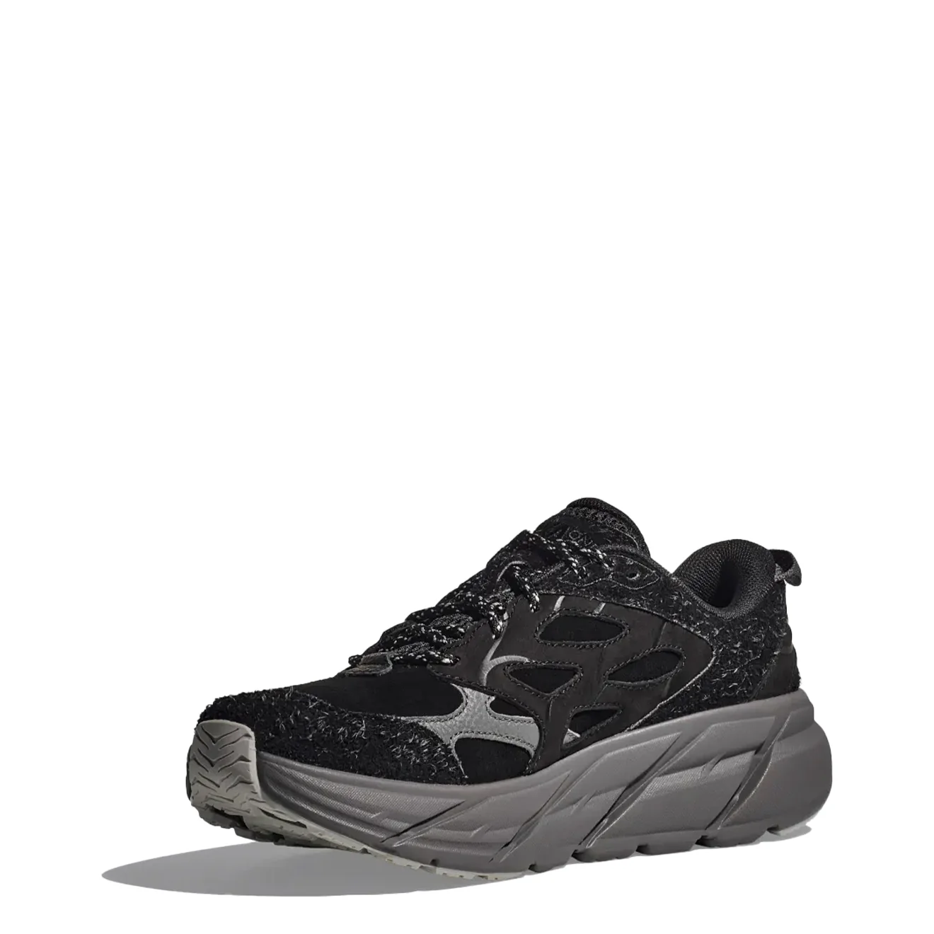 Hoka Elite Terrain System Clifton L Suede Trainer Black / Satellite Grey - Image 5