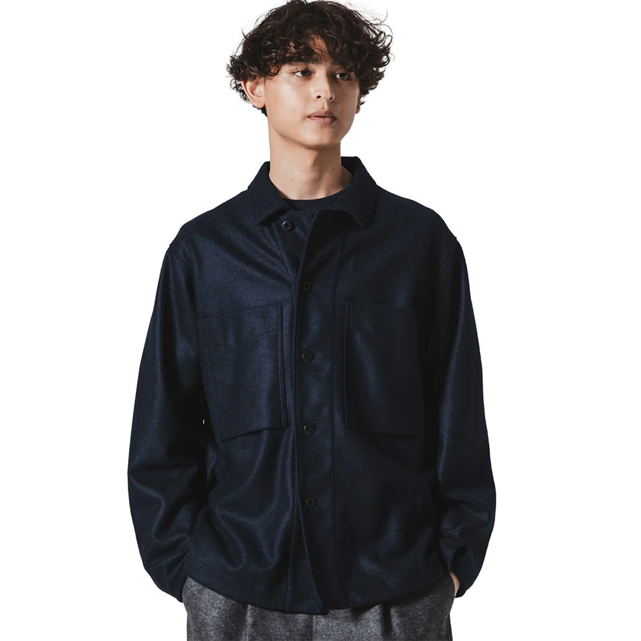 Jackman Comp Wool BB Overshirt Jacket Navy - Image 2