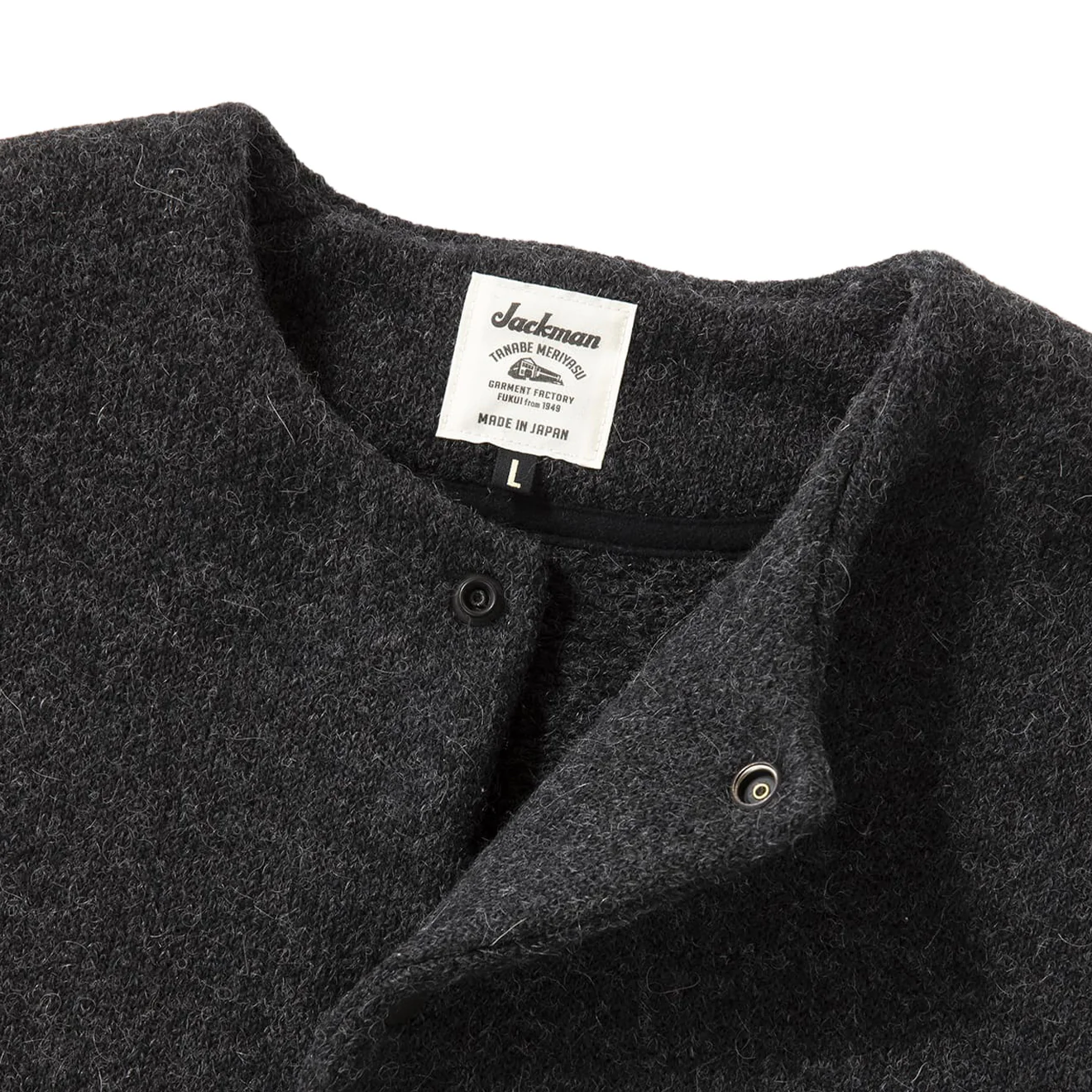 Jackman Wool Collarless Knit Jacket Heather Black - Image 3