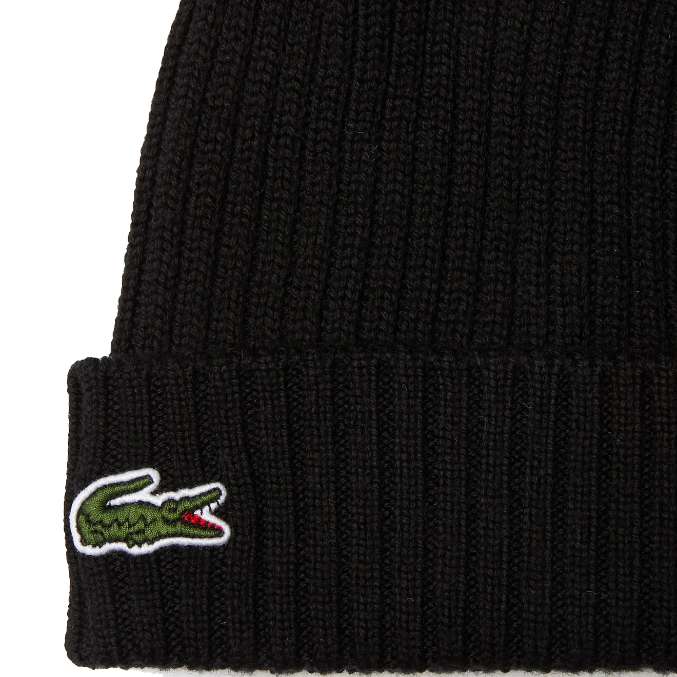 Lacoste Unisex Ribbed Wool Beanie Black - Image 2