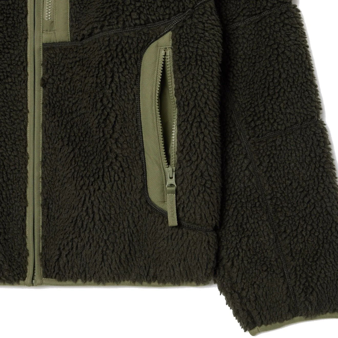 Lacoste Colourblock Fleece Zip-Up Jacket Khaki Green - Image 3