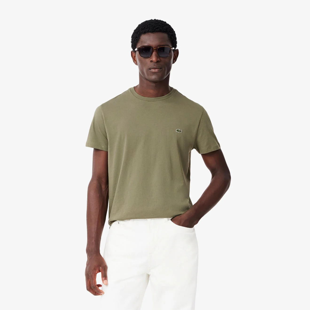Lacoste Crew Neck Pima Cotton T-Shirt Khaki - Image 3