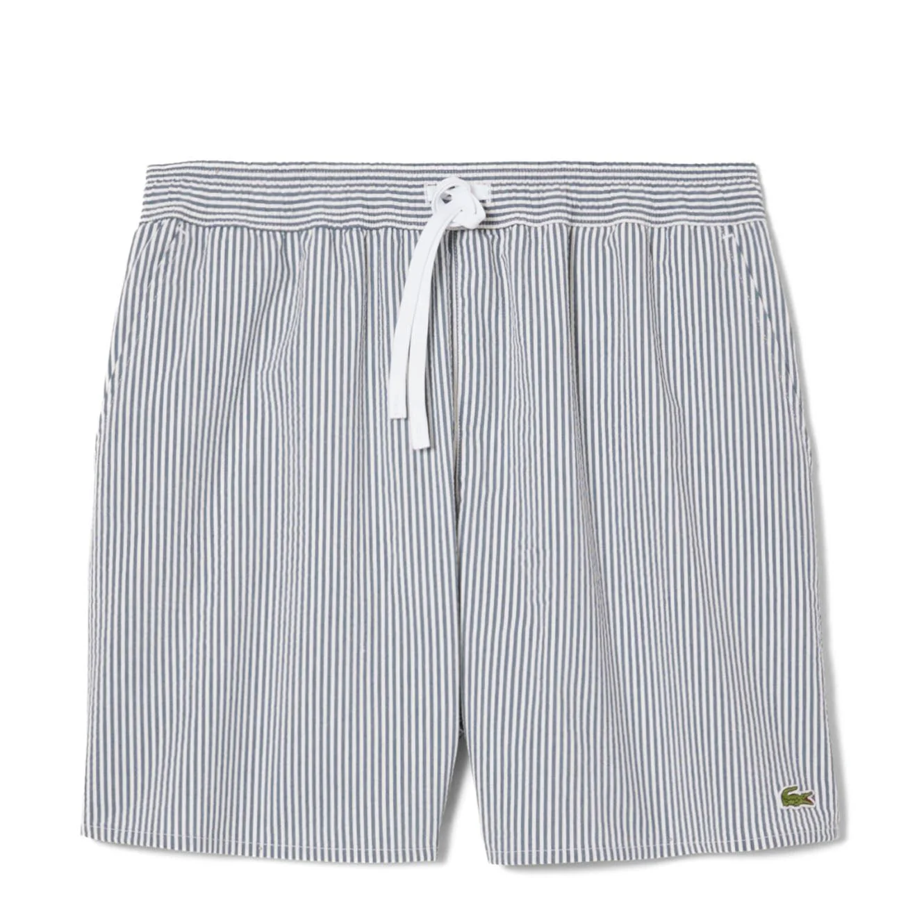 Lacoste Mid Length Striped Textured Swim Trunks White/Navy