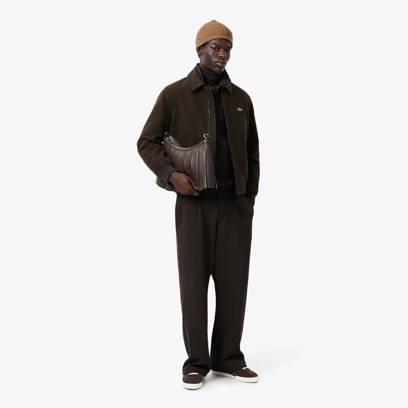 Lacoste Rib Knit Brushed Wool Beanie Date Brown - Image 2