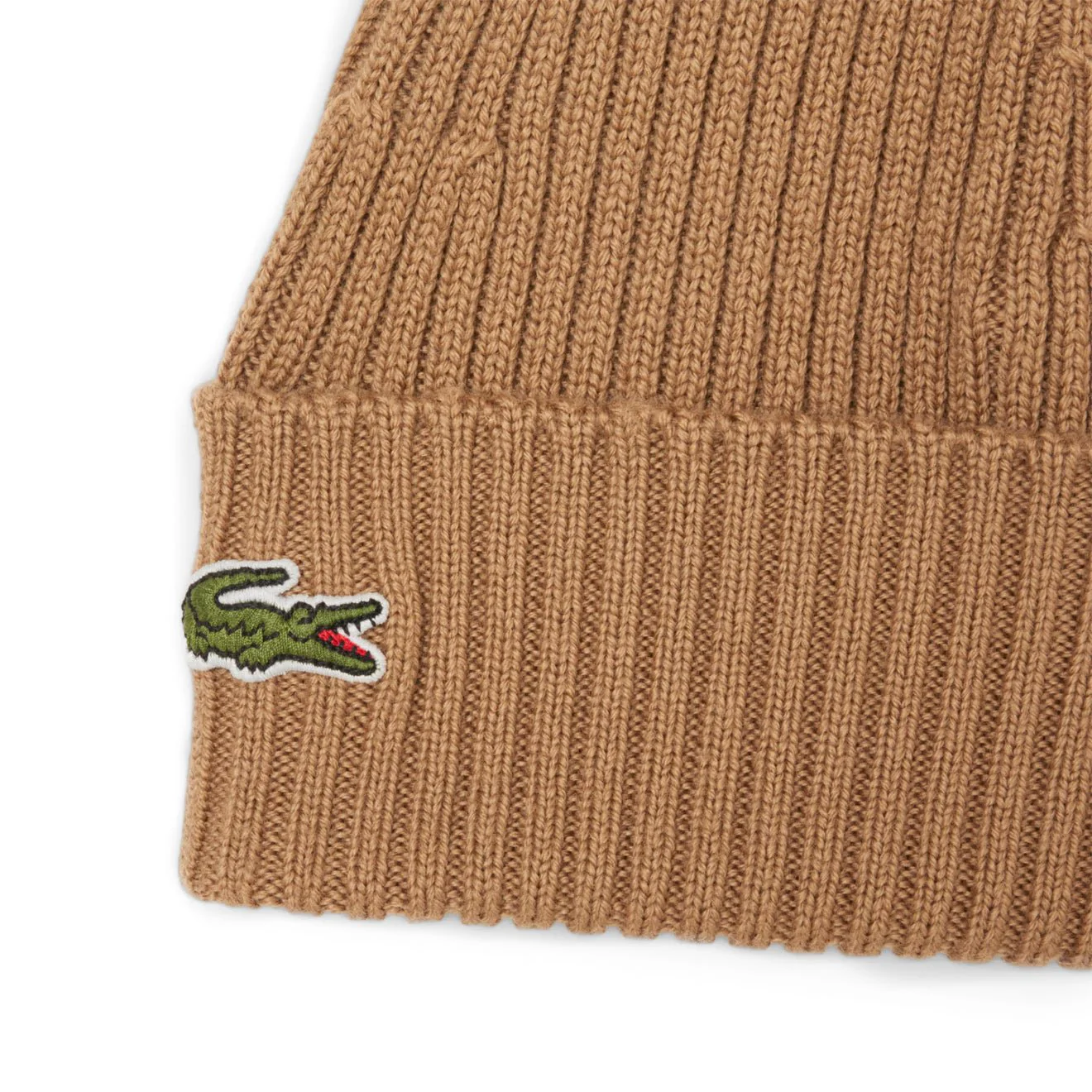 Lacoste Rib Knit Brushed Wool Beanie Date Brown - Image 3