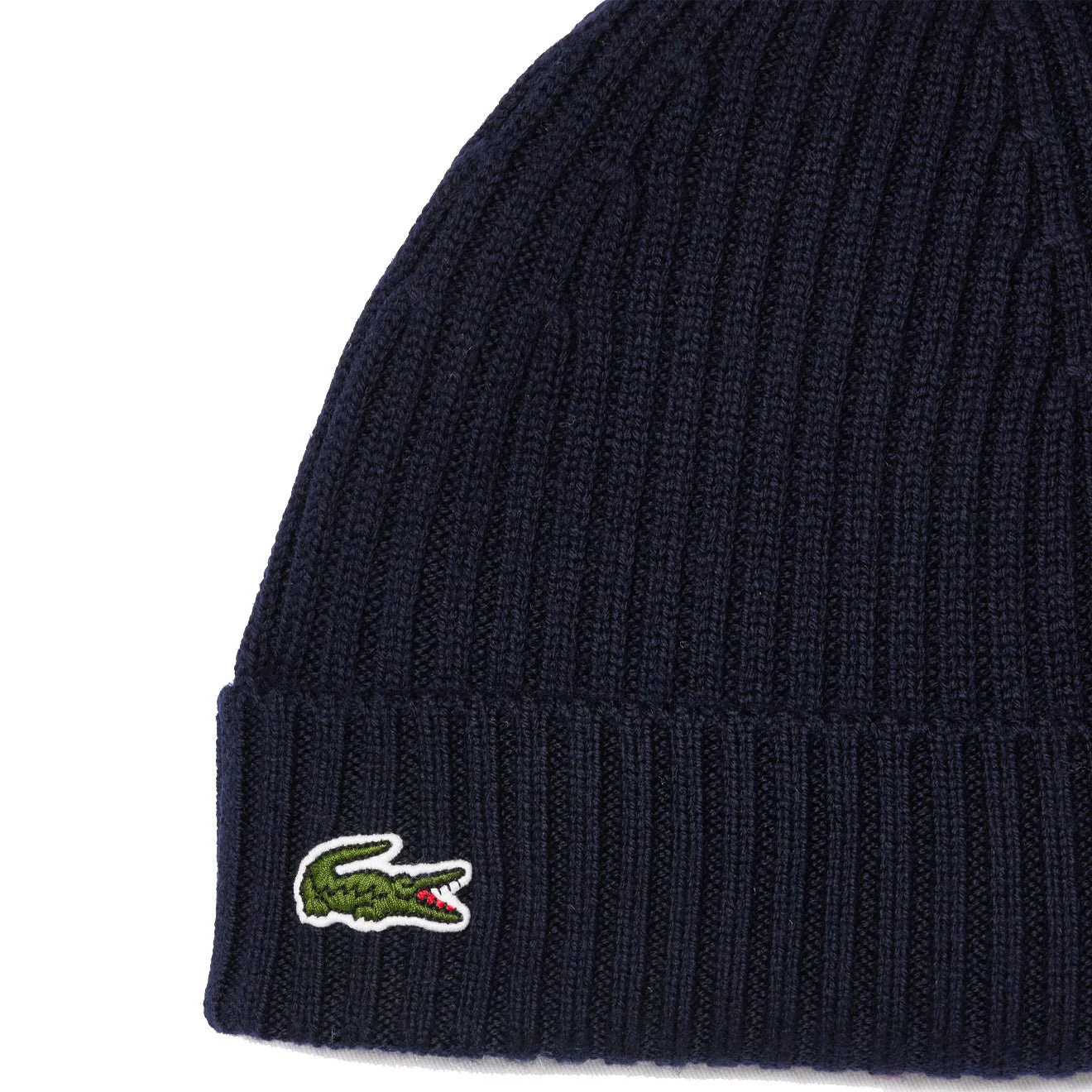 Lacoste Rib Knit Brushed Wool Beanie Navy Blue - Image 2