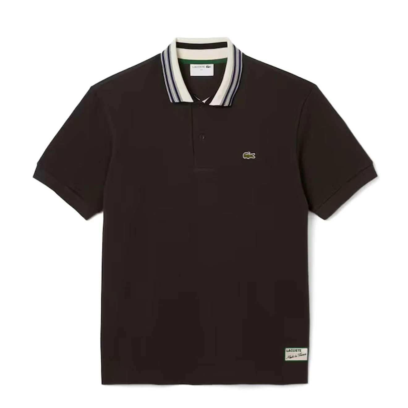 Lacoste French Made Classic Fit Stripe Collar Polo Shirt Brown