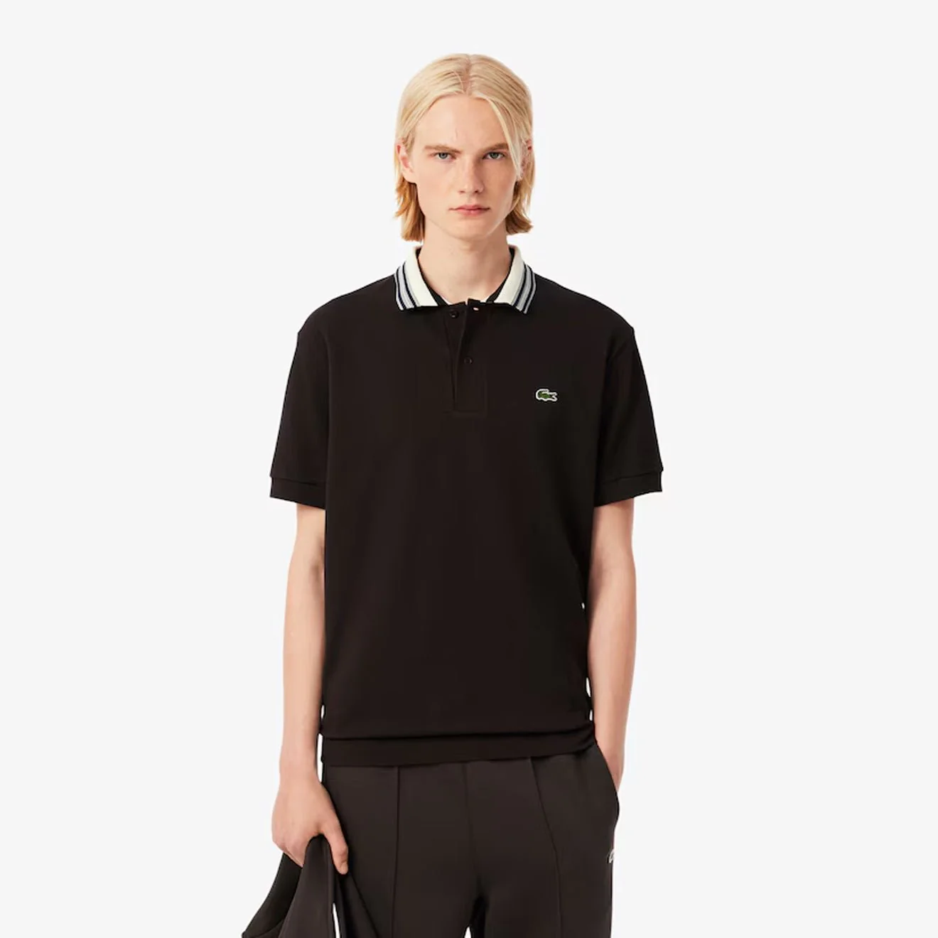 Lacoste French Made Classic Fit Stripe Collar Polo Shirt Brown - Image 2