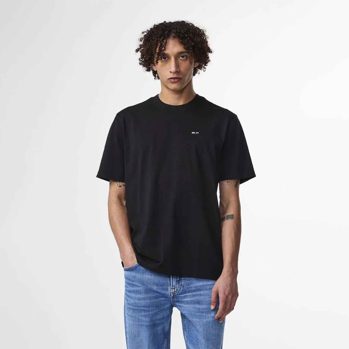 NN07 Adam Casual Logo Pima T-shirt Black - Image 2