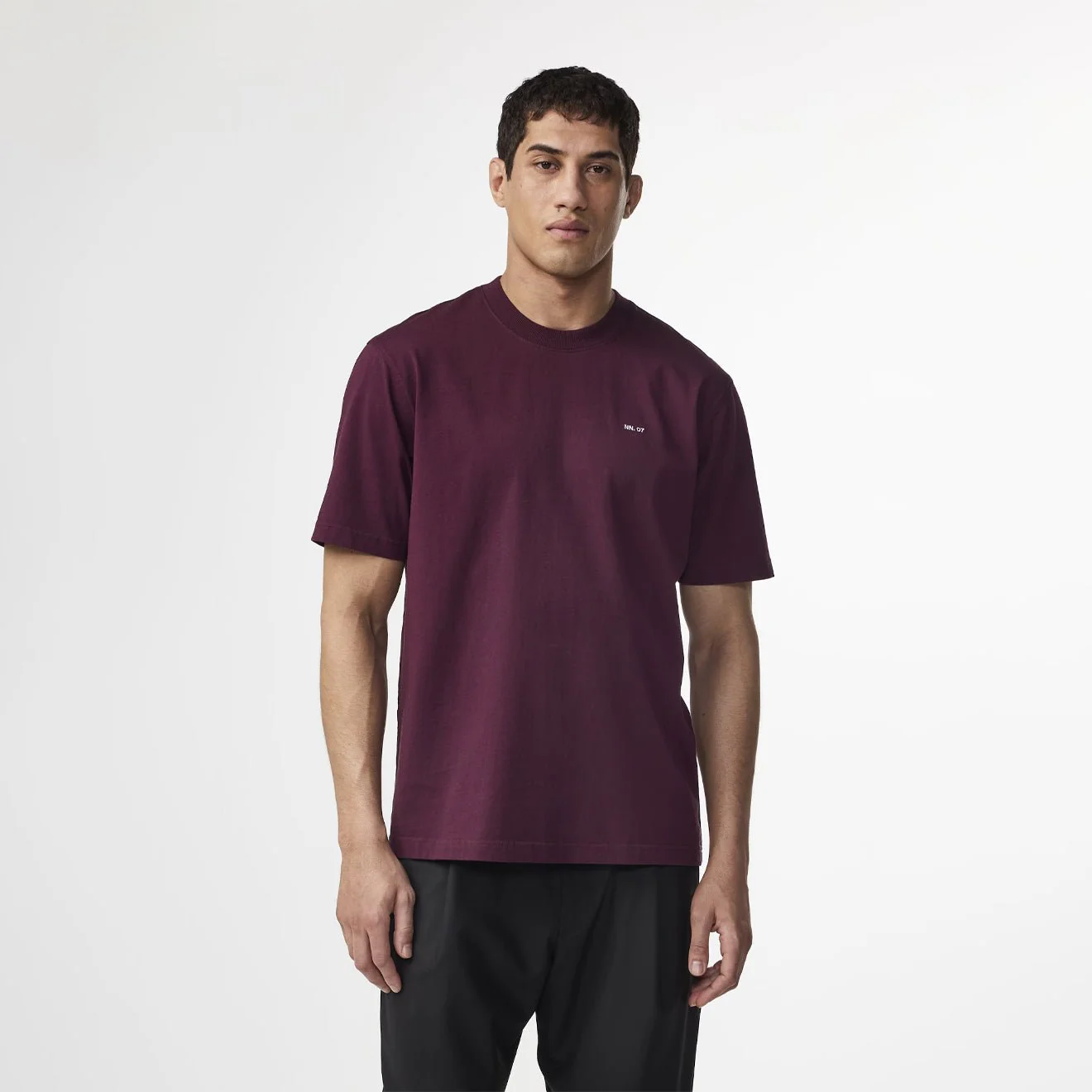 NN07 Adam Casual Logo Pima T-shirt Wine Red - Image 2