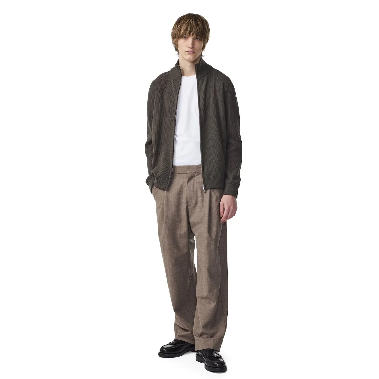 NN07 Danny Full Zip Knit Dark Army - Image 2