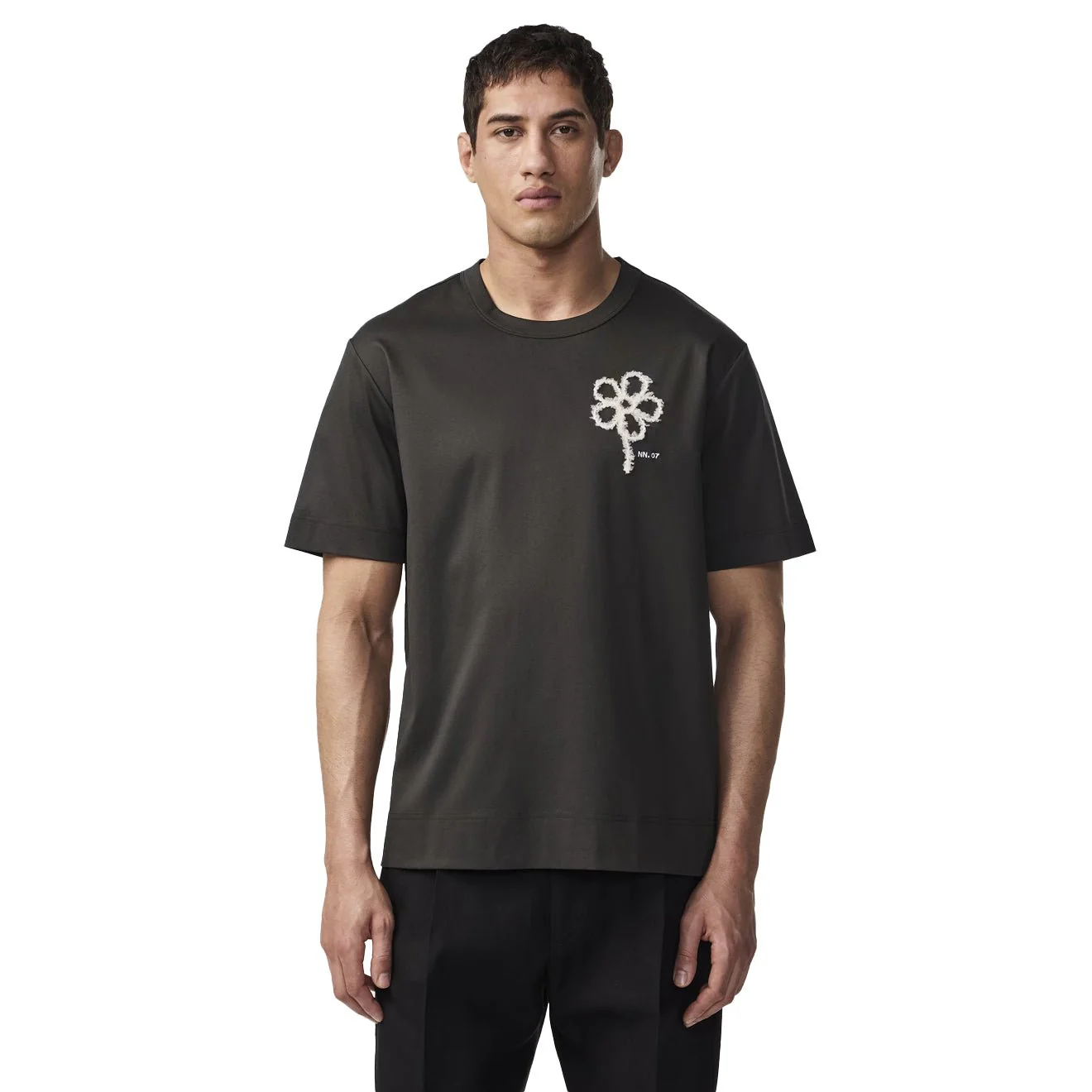 NN07 Pedro Embroidery Organic Cotton T-Shirt Dark Army - Image 2