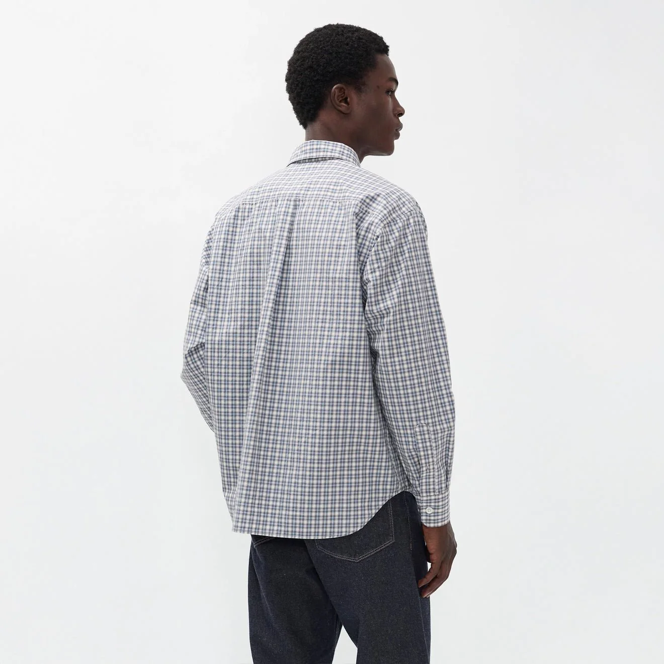 Norse Projects Falster Fine Check Oversize Shirt Cerulean - Image 4