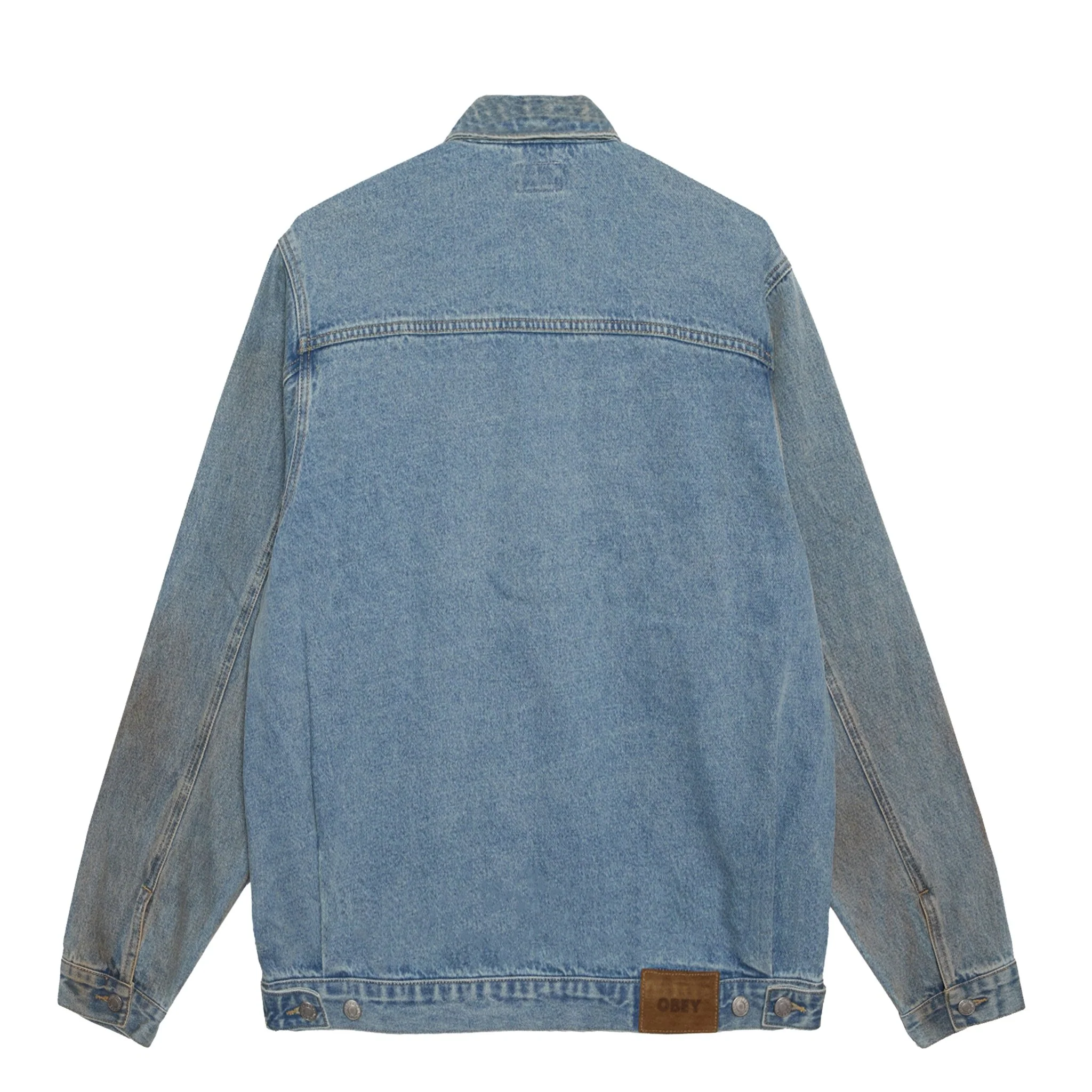 Obey Base Trucker Jacket Heavy Vintage Light Indigo - Image 2