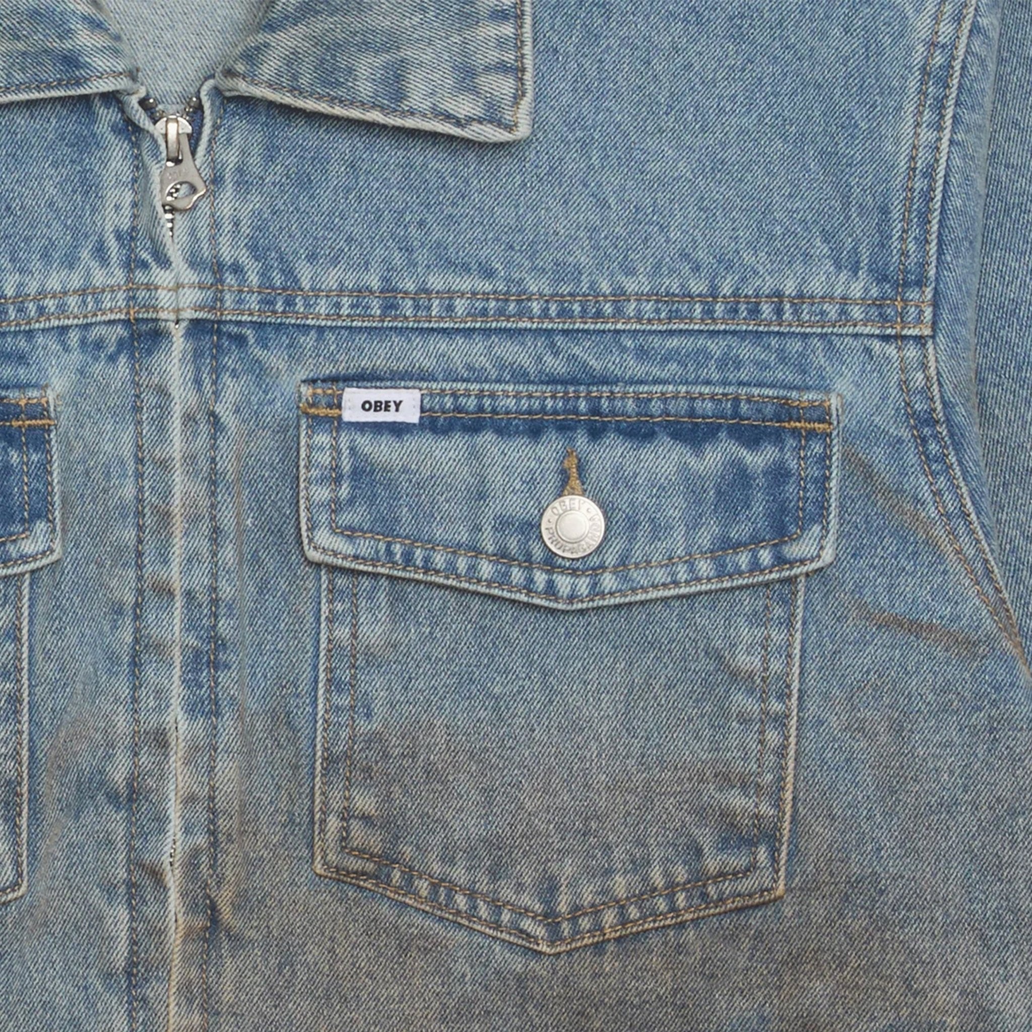 Obey Base Trucker Jacket Heavy Vintage Light Indigo - Image 3