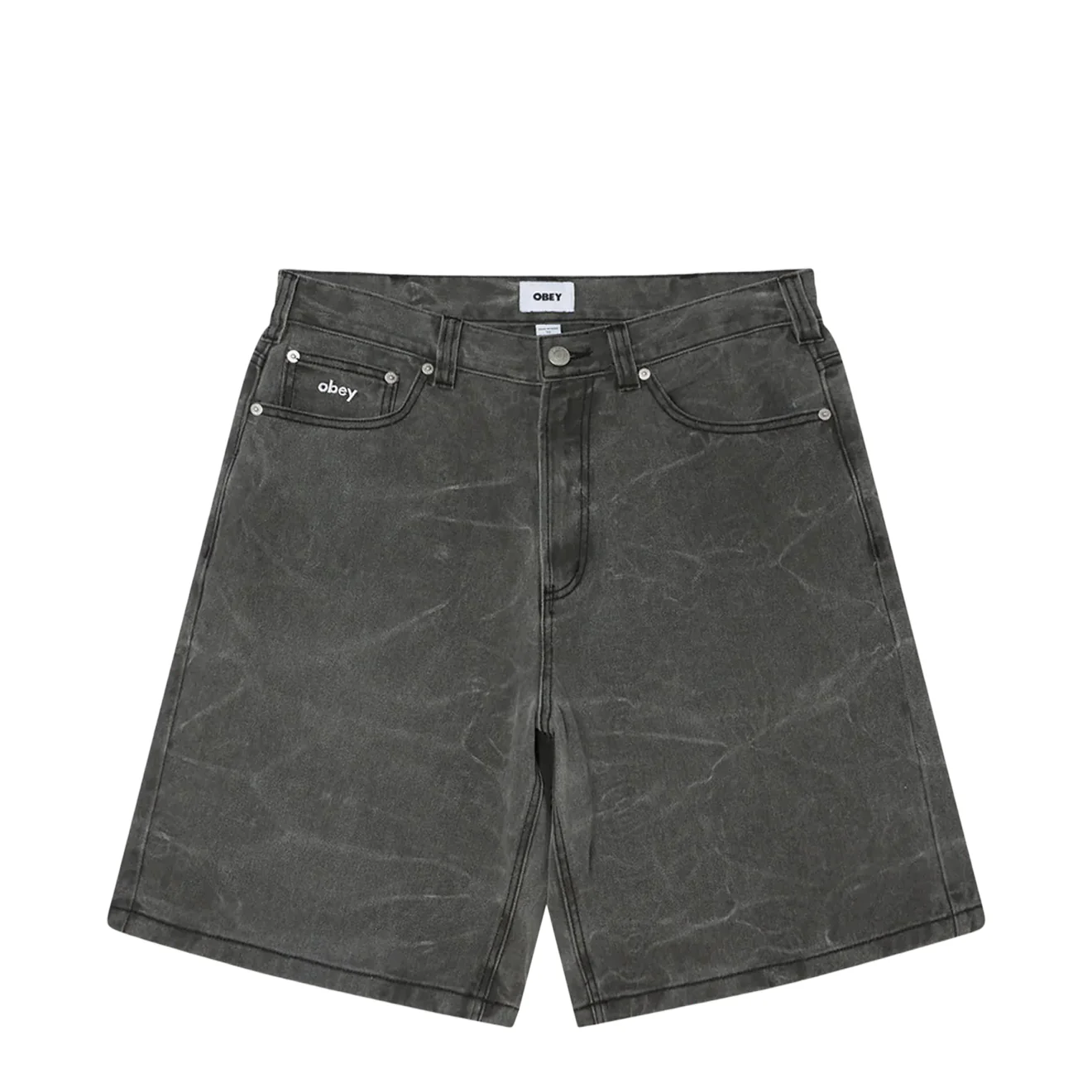 Obey Bigwig Baggy Denim Short Black Wrinkle Wash
