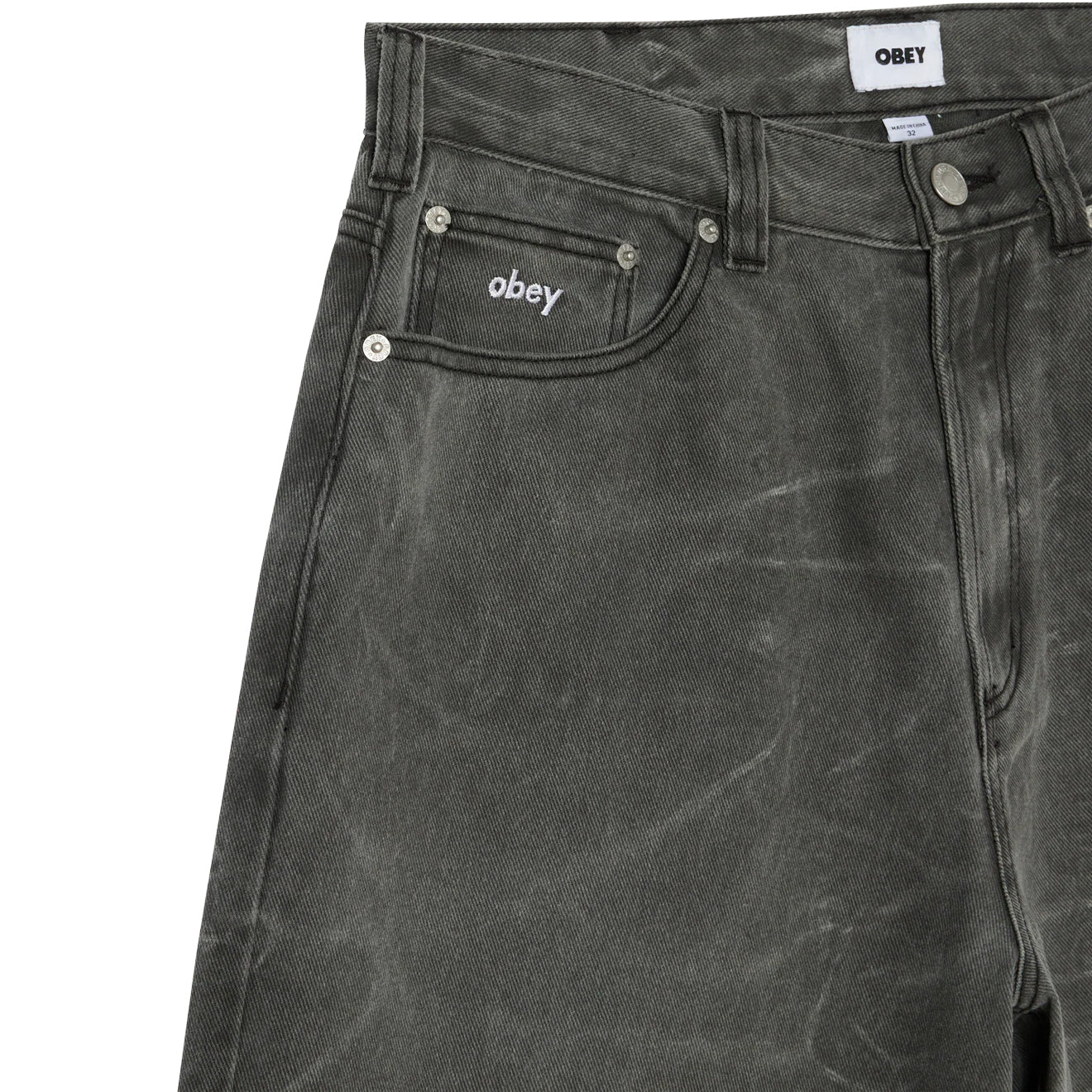 Obey Bigwig Baggy Denim Short Black Wrinkle Wash - Image 3