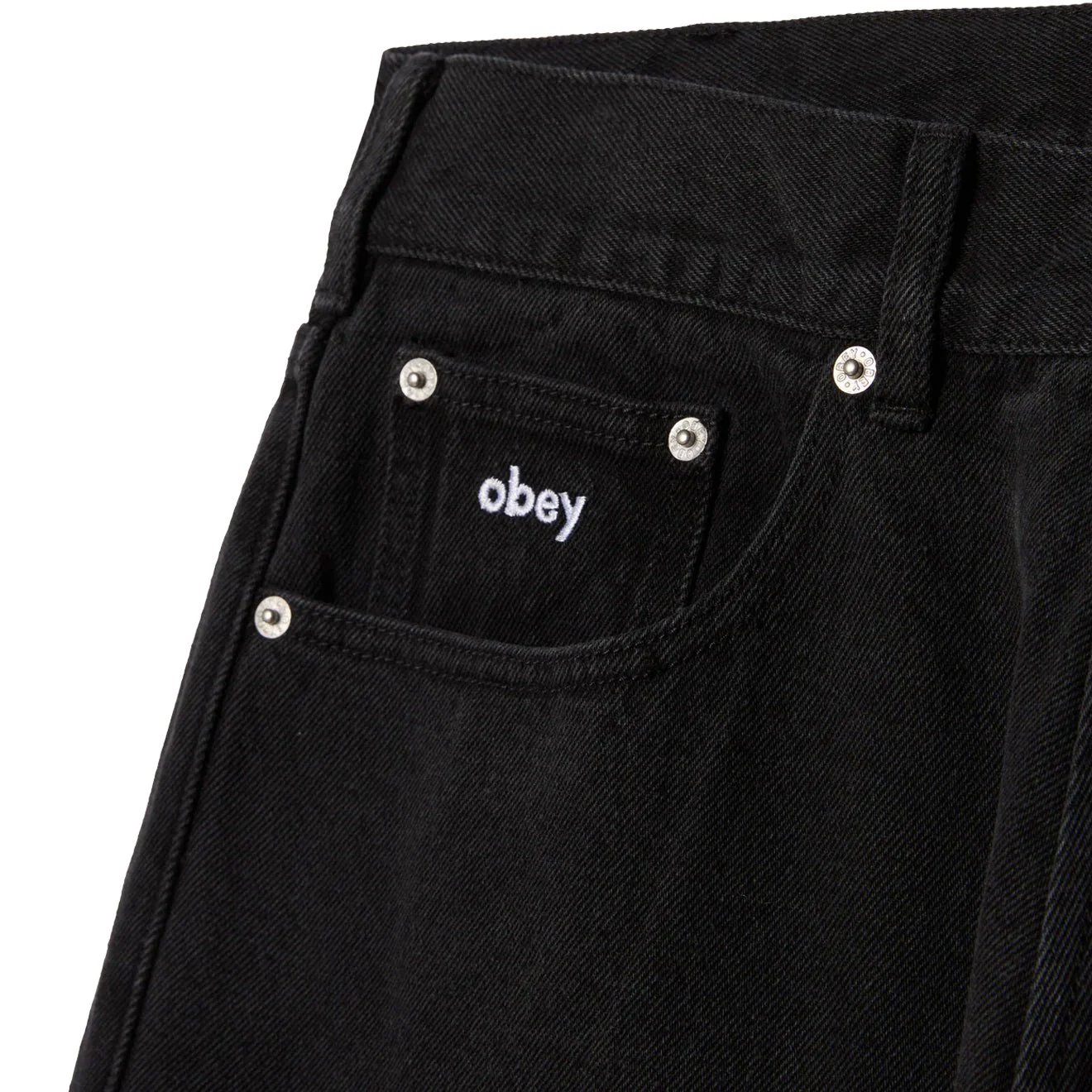 Obey Bigwig Baggy Denim Trousers Washed Black - Image 3