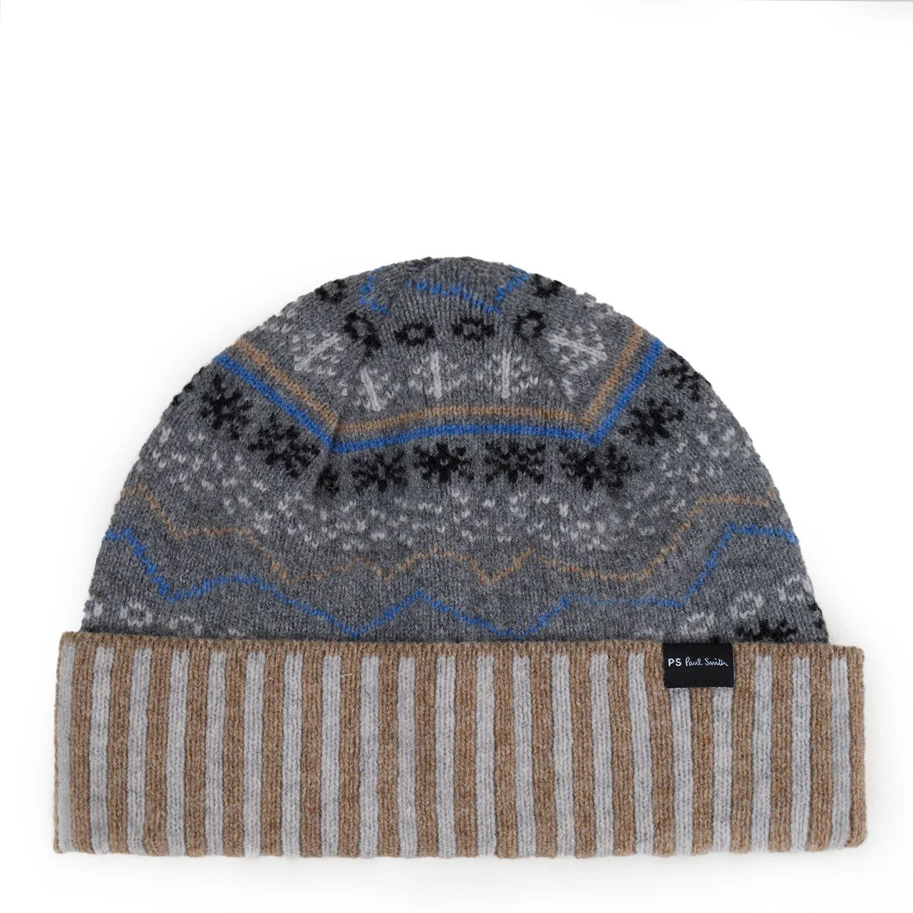 Paul Smith Doodle Fairisle Knitted Beanie Hat Navy