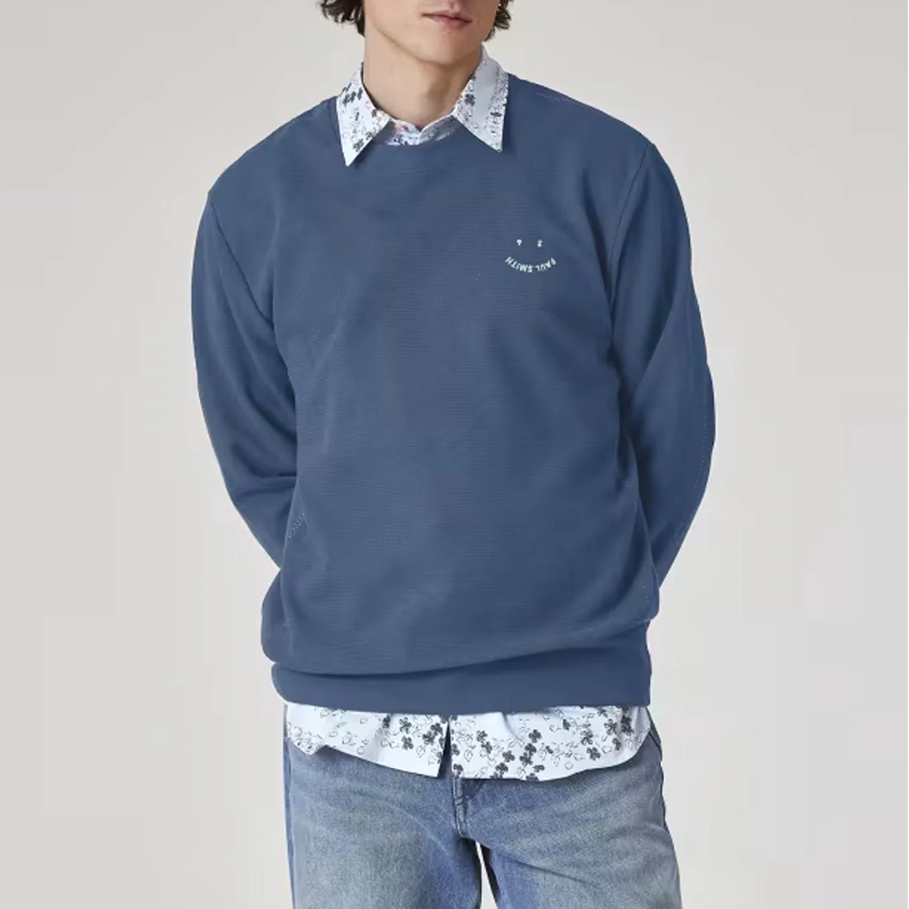 Paul Smith Happy Blanket-Stitch Sweatshirt Petrol Blue - Image 2