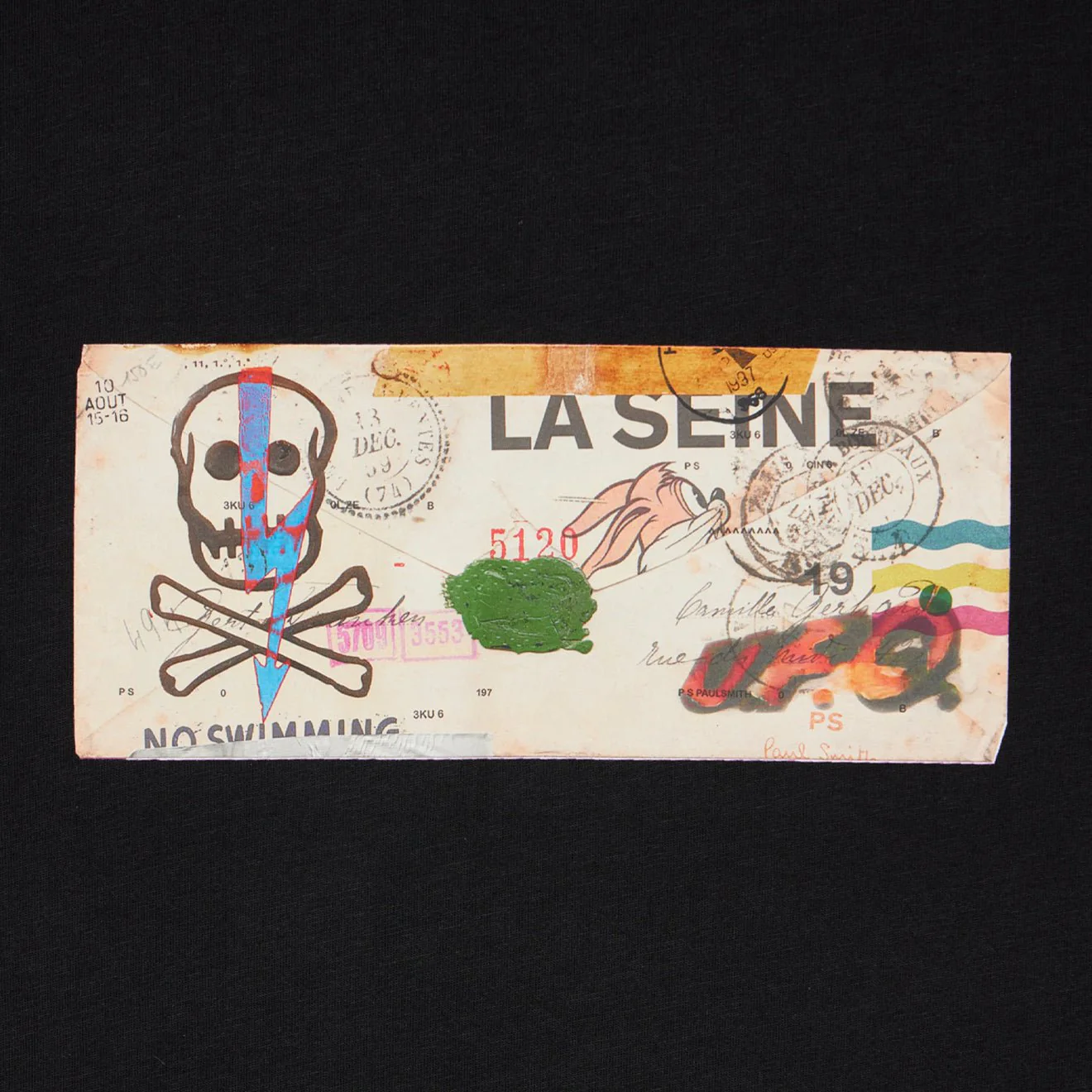Paul Smith La Seine Card Organic-Cotton T-Shirt Black - Image 2