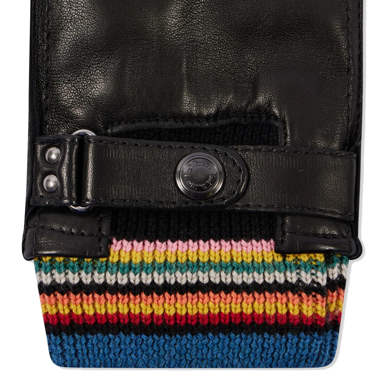 Paul Smith Leather Signature Stripe Cuff Gloves Black - Image 2