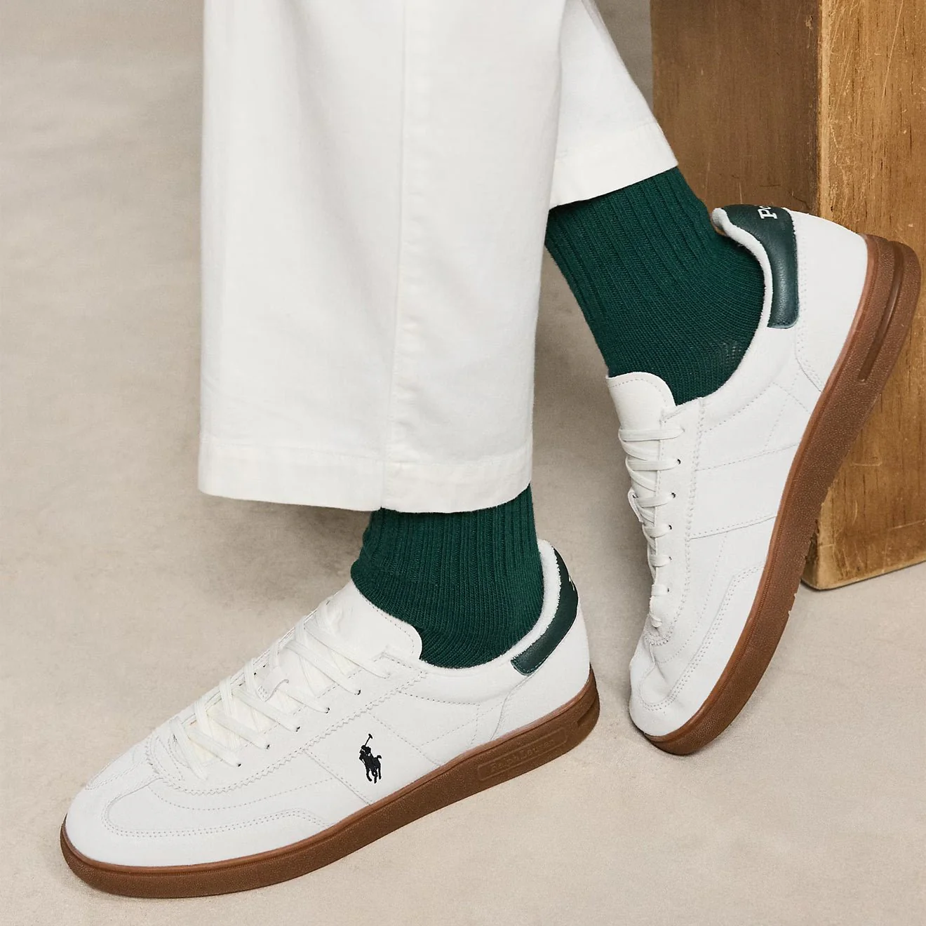Polo Ralph Lauren Bedford Suede Trainer Bianco / College Green - Image 3