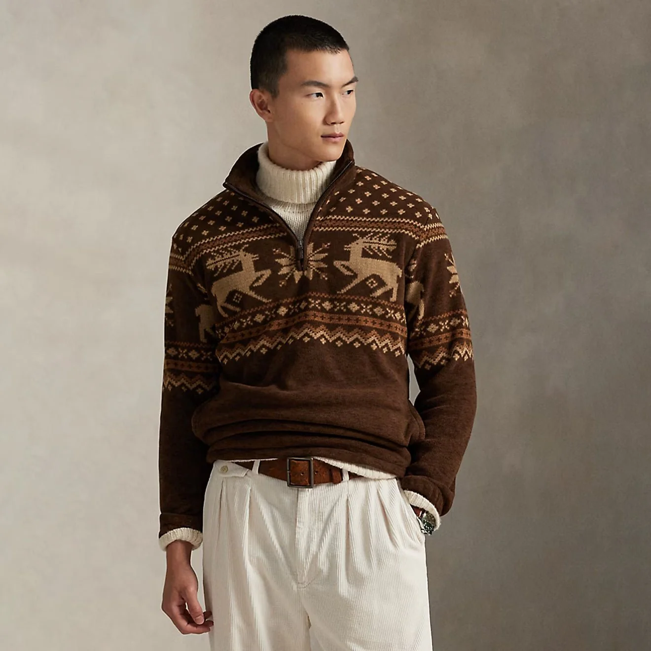Polo Ralph Lauren Brushed Fleece Quarter-Zip Pullover Cascadia Fairisle - Image 2