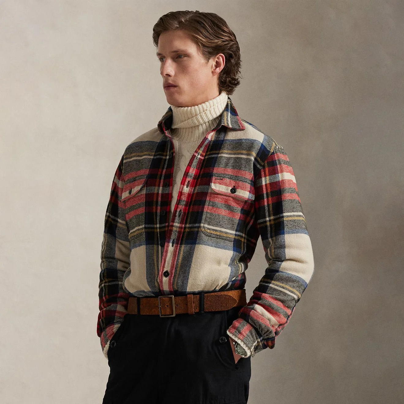 Polo Ralph Lauren Classic Fit Plaid Flannel Workshirt Cream / Red / Multi - Image 2