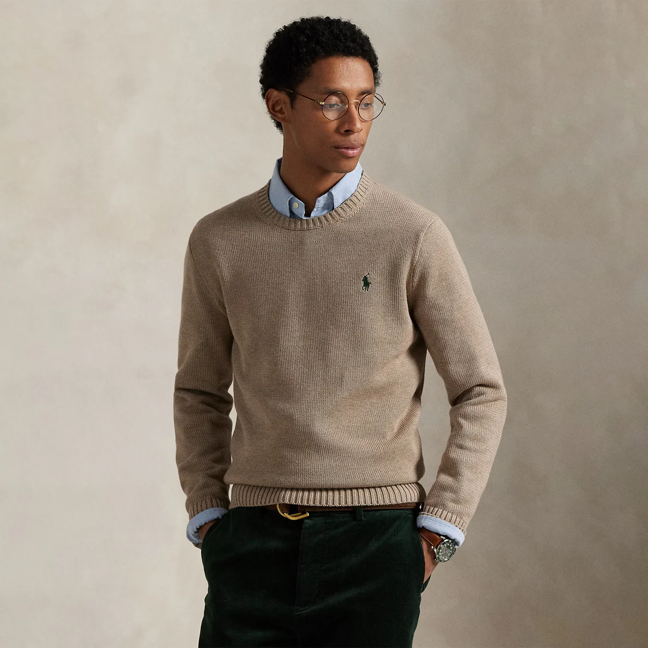 Polo Ralph Lauren Cotton Crewneck Sweater Bronze Melange - Image 2